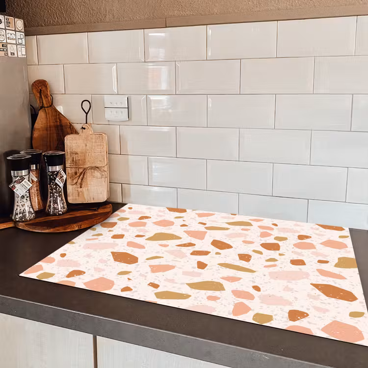 Terrazzo - Patroon - Kleurrijk - Zalm Inductie beschermer vinyl 3mm klein 276 -sfeer3