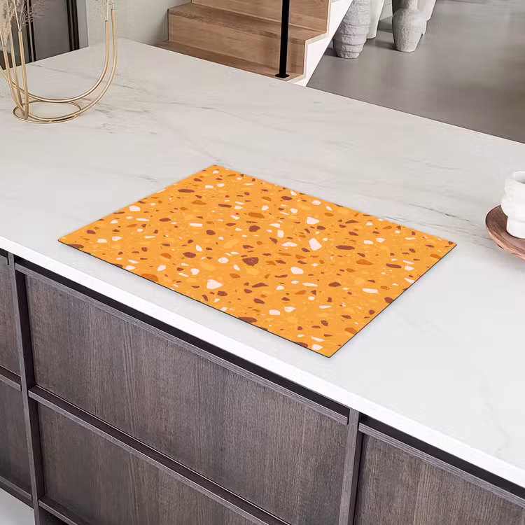 Terrazzo - Patroon - Okergeel Inductie beschermer vinyl 3mm klein 276 -sfeer8