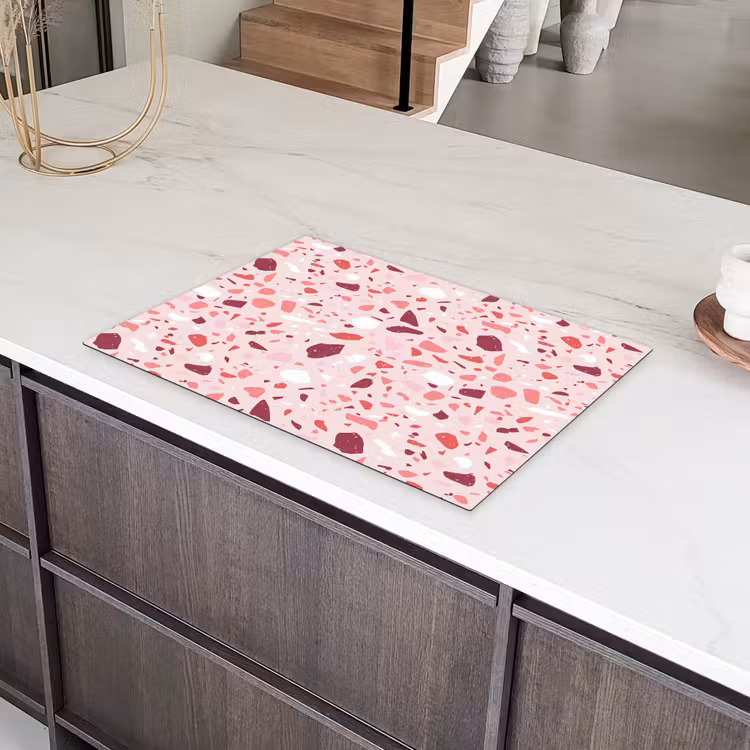 Terrazzo - Patroon - Roze Inductie beschermer vinyl 3mm klein 276 -sfeer8
