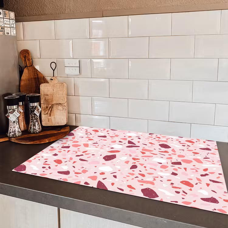 Terrazzo - Patroon - Roze Inductie beschermer vinyl 3mm klein 276 -sfeer3