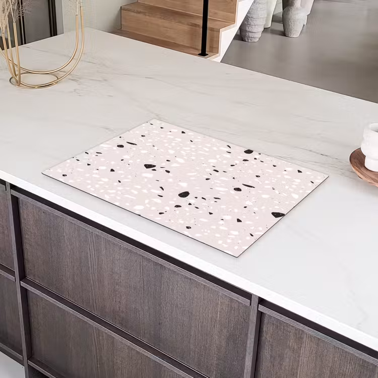 Terrazzo - Patroon - Zacht - Zwart - Wit Inductie beschermer vinyl 3mm klein 276 -sfeer8