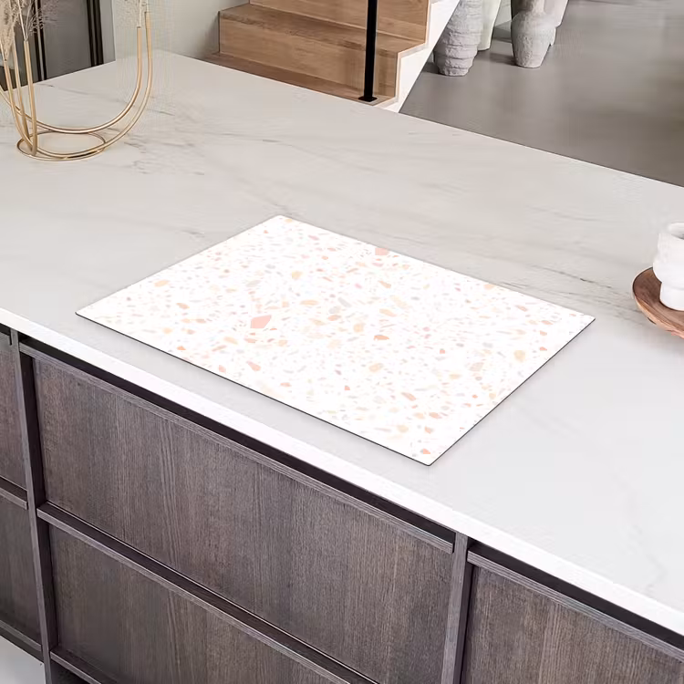 Terrazzo -  Patroon - Wit - Perzik Inductie beschermer vinyl 3mm klein 276 -sfeer8