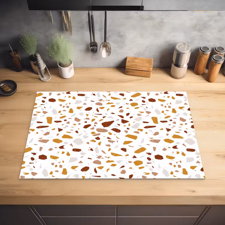 Terrazzo - Patroon - Wit - Urban Inductie beschermer vinyl 3mm klein 276 -sfeer5