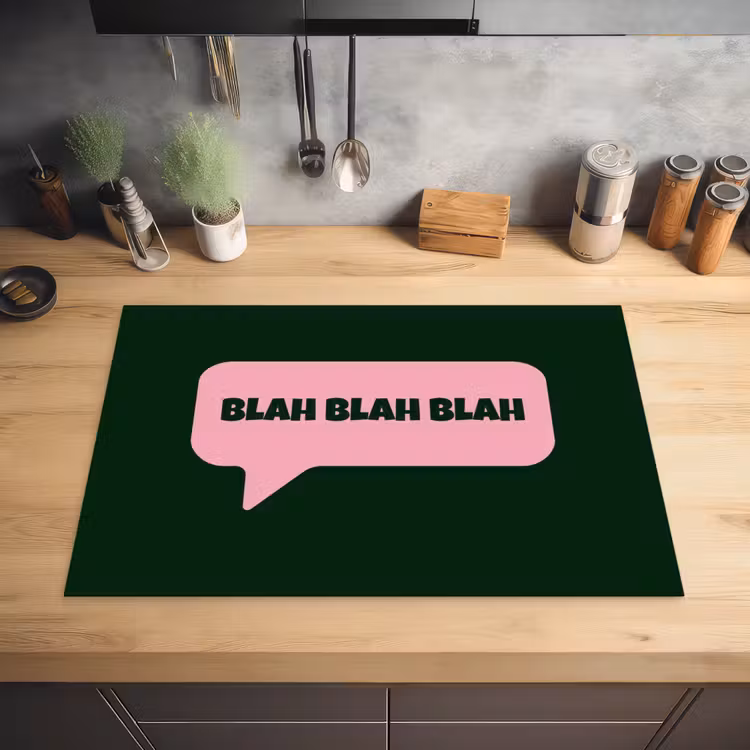 Tekstwolk - BLAH BLAH BLAH - Roze Inductie beschermer vinyl 3mm klein -sfeer5