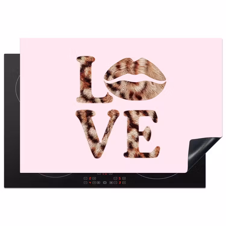 Tekst - Love - Pantervacht - Lichtroze Inductie beschermer vinyl 3mm klein -3d