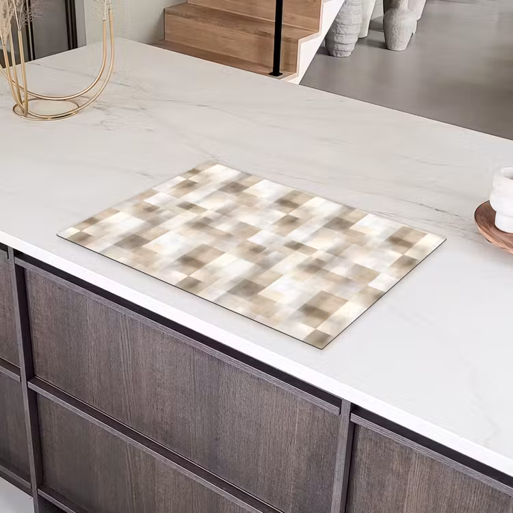 Textuur - Linnen - Beige Inductie beschermer vinyl 3mm klein 276 -sfeer8