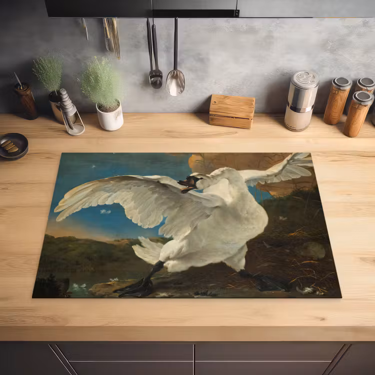 De bedreigde zwaan - Schilderij van Jan Asselijn Inductie beschermer vinyl 3mm klein -sfeer5