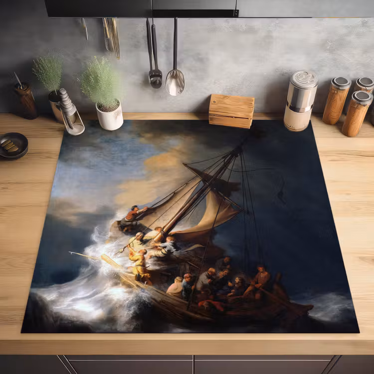De storm op het meer van Galilea - Rembrandt van Rijn Inductie beschermer vinyl 3mm middel -sfeer5