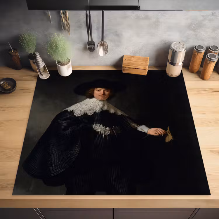 Het huwelijksportret van Marten Soolmans - Rembrandt van Rijn Inductie beschermer vinyl 3mm middel -sfeer5