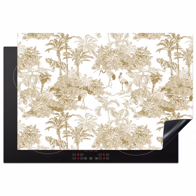 Tijger - Jungle - Vogel - Beige Inductie beschermer vinyl 3mm klein 276 -3d
