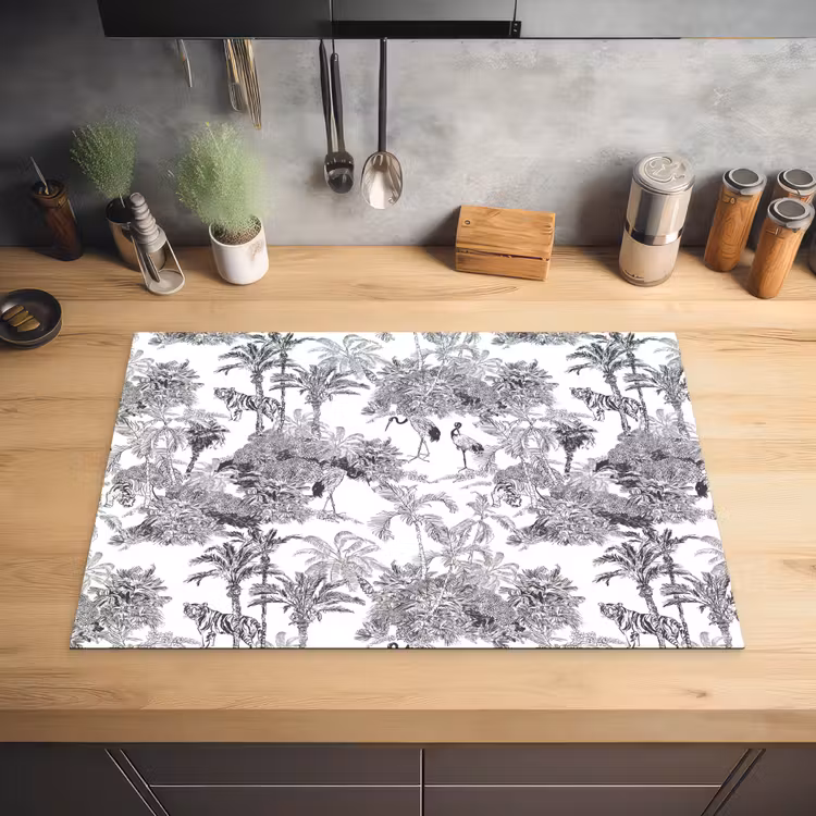 Tijger - Jungle - Patroon - Grijs Inductie beschermer vinyl 3mm klein 276 -sfeer5