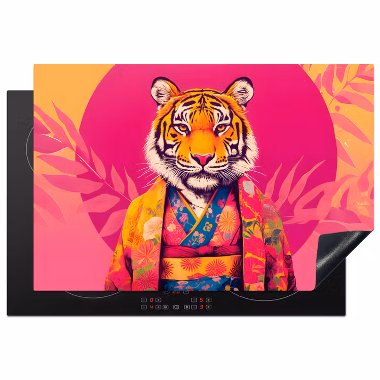 Tijger - Kimono - Planten - Roze Inductie beschermer vinyl 3mm klein -3d
