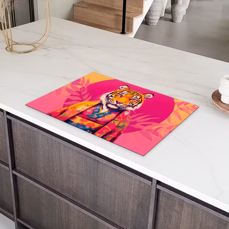 Tijger - Kimono - Planten - Roze Inductie beschermer vinyl 3mm klein -sfeer8
