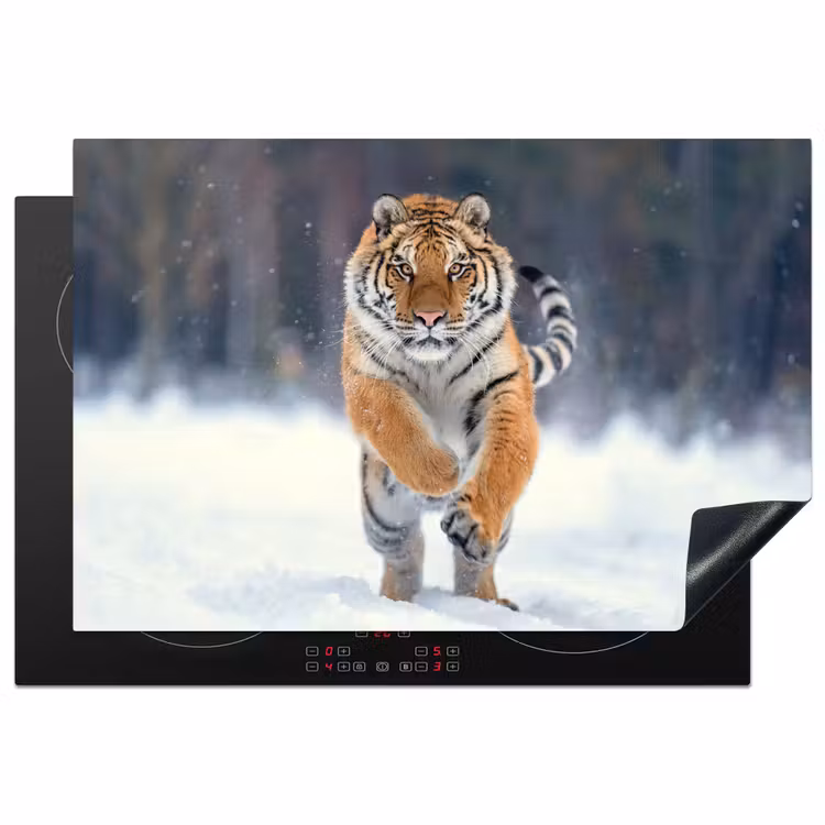 Tijger - Landschap - Sneeuw - Winter - Dieren Inductie beschermer vinyl 3mm klein -3d
