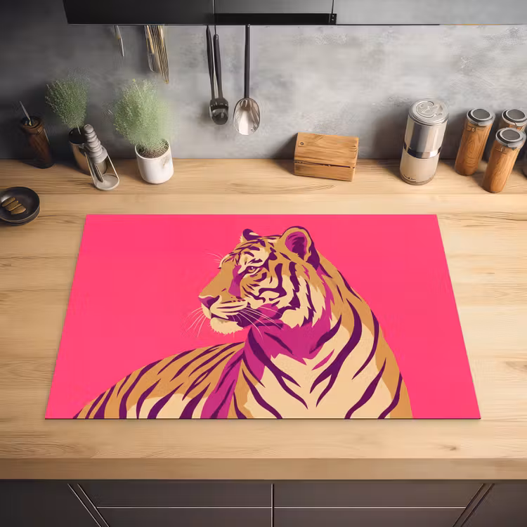 Tijger - Modern - Neon Inductie beschermer vinyl 3mm klein -sfeer5