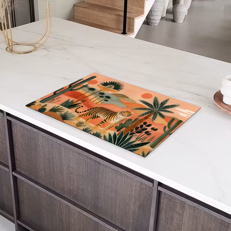 Tijger - Palmen - Cactus - Oranje Inductie beschermer vinyl 3mm klein -sfeer8