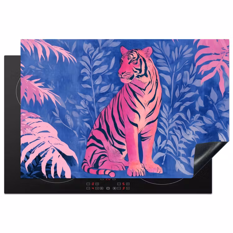 Tijger - Roze - Bladeren - Jungle Inductie beschermer vinyl 3mm klein -3d