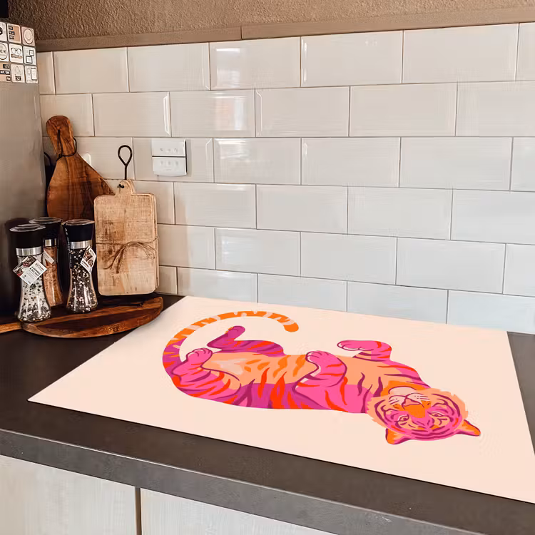 Tijger - Roze - Oranje Inductie beschermer vinyl 3mm klein -sfeer3