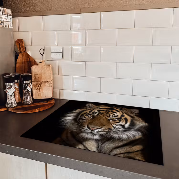 Tijger - Wilde dieren - Portret Inductie beschermer vinyl 3mm groot -sfeer3
