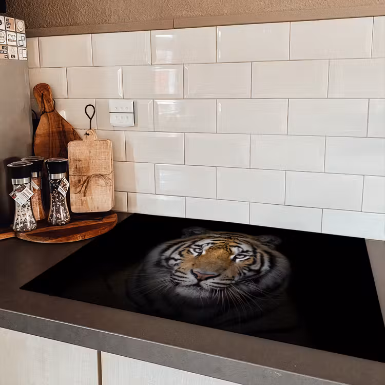 Tijger - Wilde dieren - Portret - Zwart - Dieren Inductie beschermer vinyl 3mm klein -sfeer3