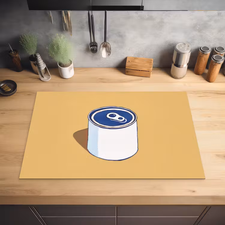 Blikje - Minimalistisch - Blauw - Illustratie Inductie beschermer vinyl 3mm klein -sfeer5