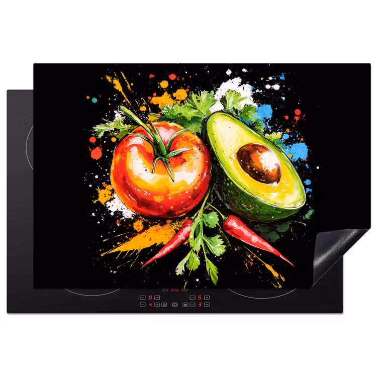 Tomaat - Avocado - Peper - Graffiti - Verf - Modern Inductie beschermer vinyl 3mm klein -3d