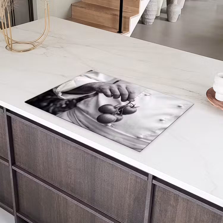 Tomaten - Chef - Zwart - Wit Inductie beschermer vinyl 3mm klein -sfeer8