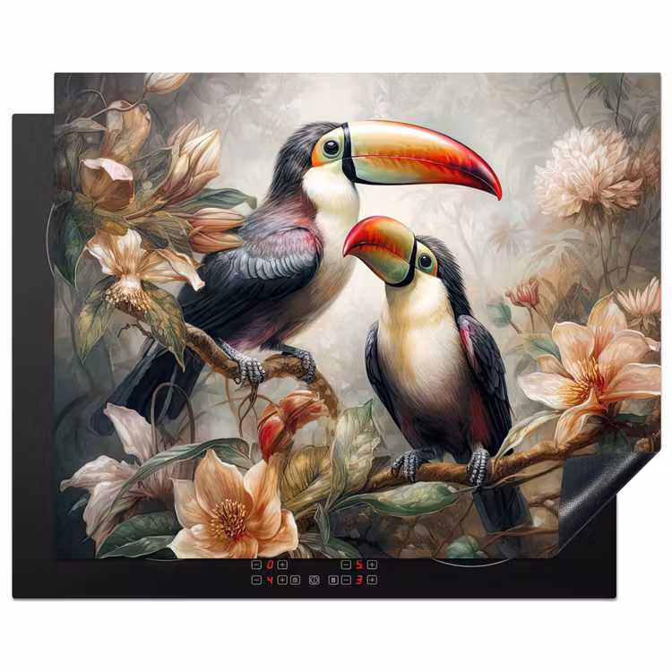 Toekan - Vogels - Bloemen - Jungle Inductie beschermer vinyl 3mm groot -3d