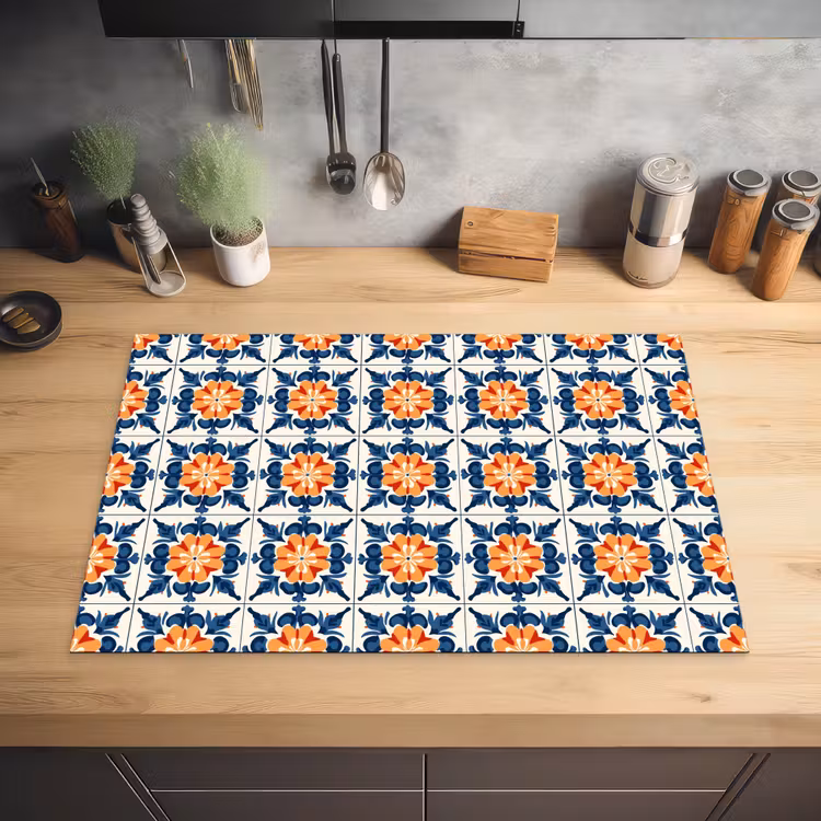 Traditioneel - Tegel - Oranje Inductie beschermer vinyl 3mm klein 276 -sfeer5