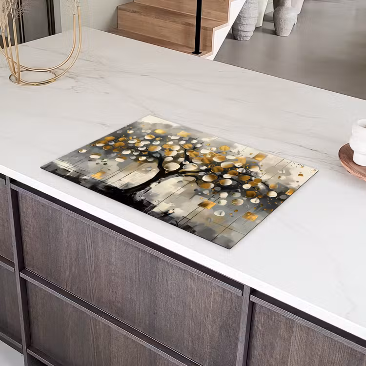 Boom - Abstract - Beige - Goud - Zwart Inductie beschermer vinyl 3mm klein -sfeer8