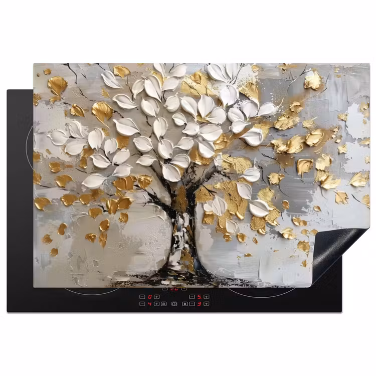 Boom - Beige - Grijs - Goud - Abstract Inductie beschermer vinyl 3mm klein -3d