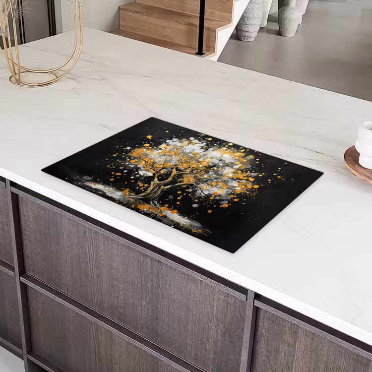 Boom - Zwart - Goud - Wit - Modern Inductie beschermer vinyl 3mm klein -sfeer8