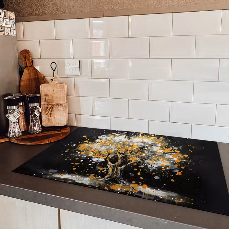 Boom - Zwart - Goud - Wit - Modern Inductie beschermer vinyl 3mm klein -sfeer3