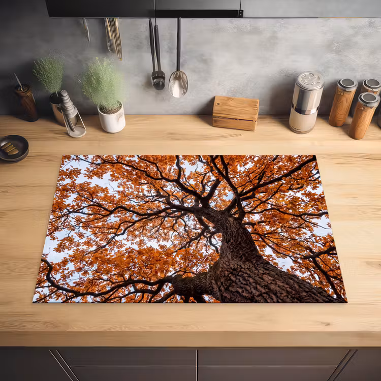 Boom - Bladerdak - Herfst - Oranje - Sfeervol Inductie beschermer vinyl 3mm klein -sfeer5