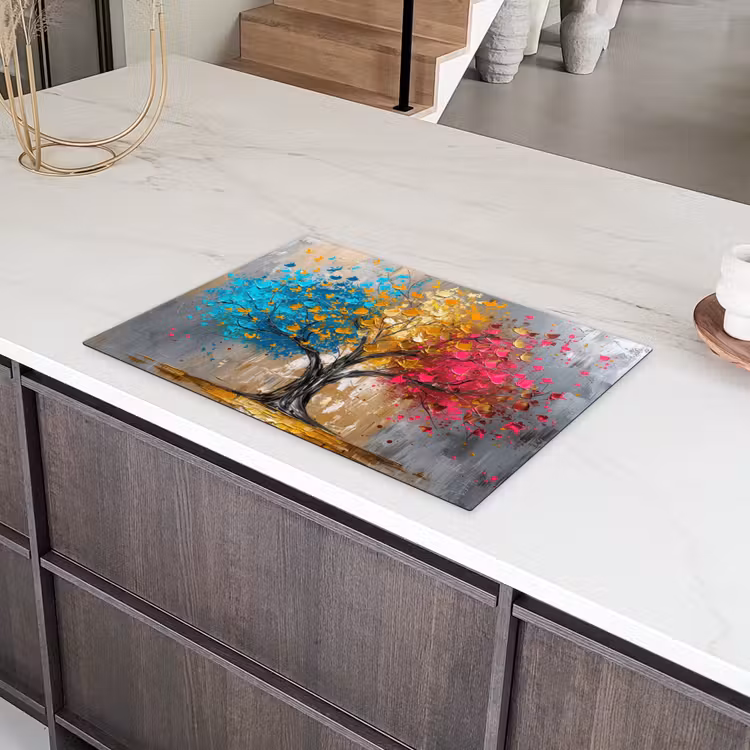 Boom - Kleurrijk - Grijs - Modern Inductie beschermer vinyl 3mm klein -sfeer8