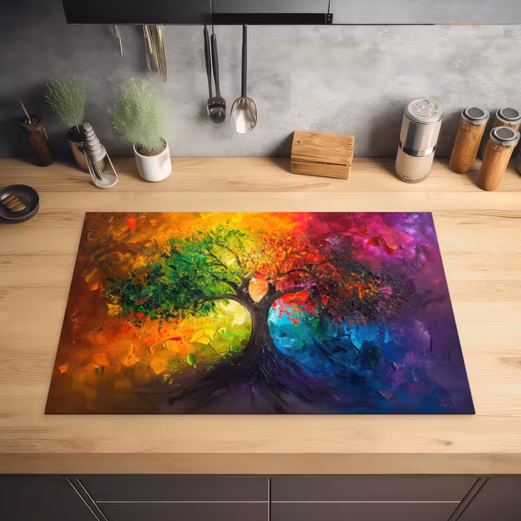 Boom - Kleurrijk - Modern - Abstract Inductie beschermer vinyl 3mm klein -sfeer5