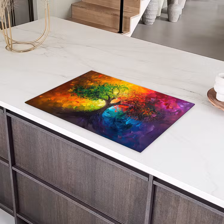 Boom - Kleurrijk - Modern - Abstract Inductie beschermer vinyl 3mm klein -sfeer8