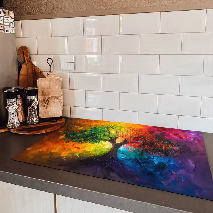 Boom - Kleurrijk - Modern - Abstract Inductie beschermer vinyl 3mm klein -sfeer3