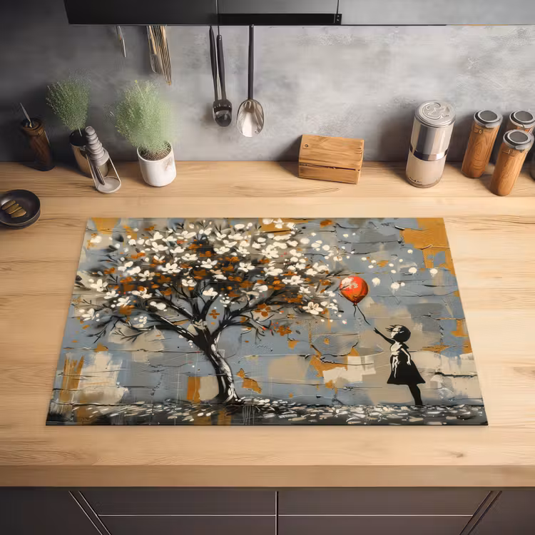 Boom - Graffiti - Banksy Style - Balloon Girl Inductie beschermer vinyl 3mm klein -sfeer5