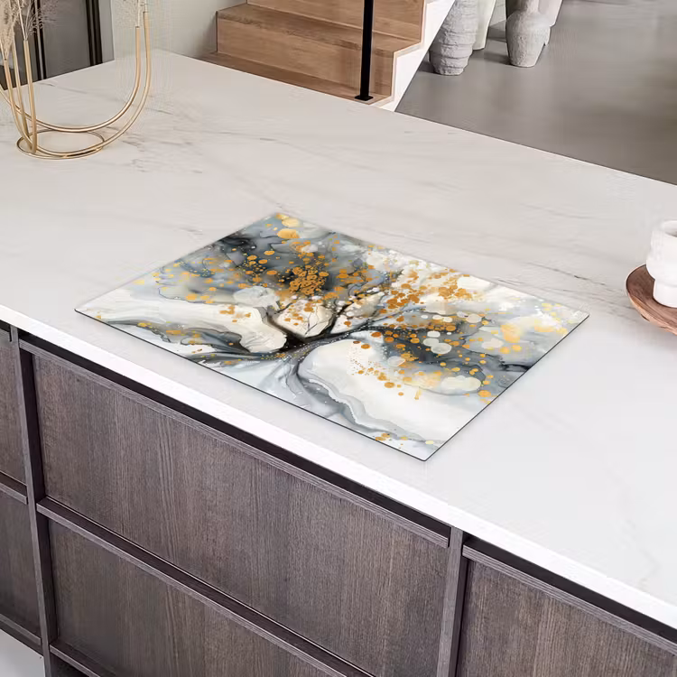 Boom - Modern - Abstract - Goud - Zwart - Wit Inductie beschermer vinyl 3mm klein -sfeer8