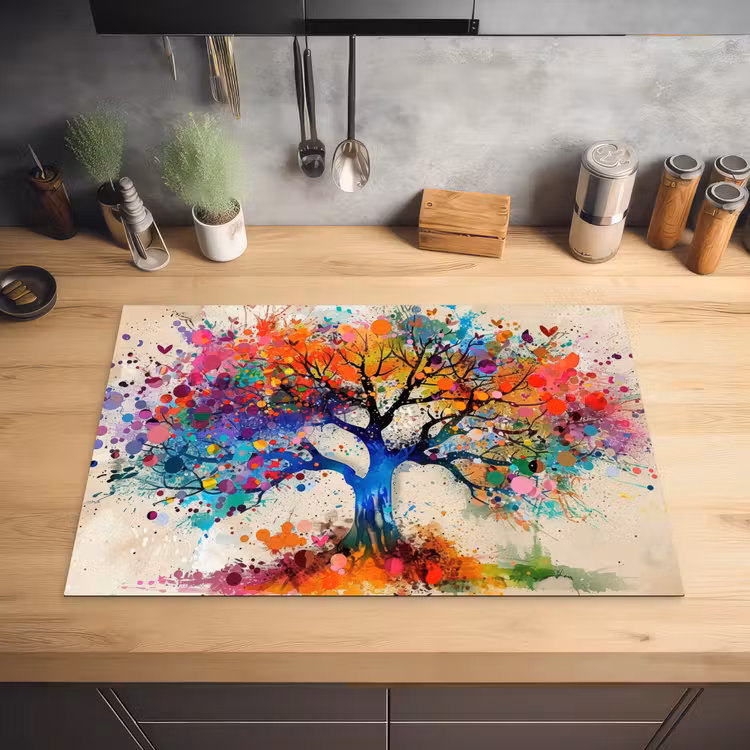 Levensboom - Natuur - Kleurrijk - Boom Inductie beschermer vinyl 3mm klein -sfeer5