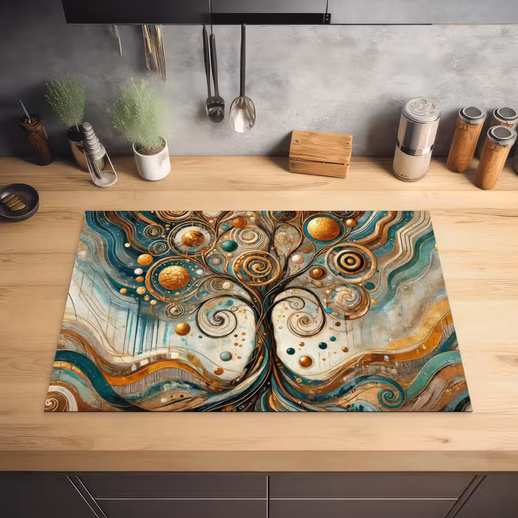 Levensboom - Boom - Abstract - Modern Inductie beschermer vinyl 3mm klein -sfeer5