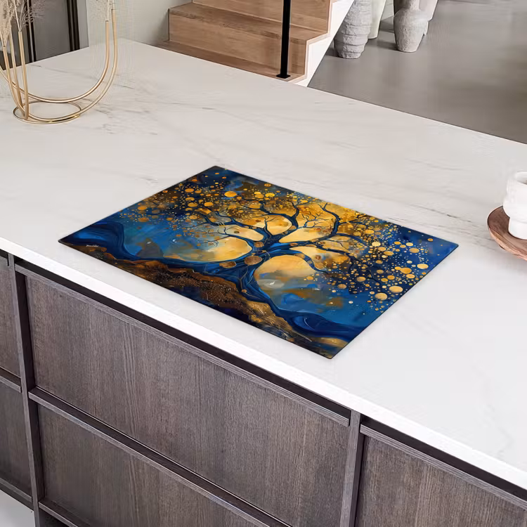 Boom - Levensboom - Blauw - Goud Inductie beschermer vinyl 3mm klein -sfeer8