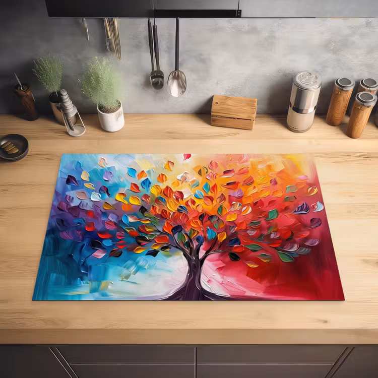 Boom - Levensboom - Kleurrijk - Abstract Inductie beschermer vinyl 3mm klein -sfeer5