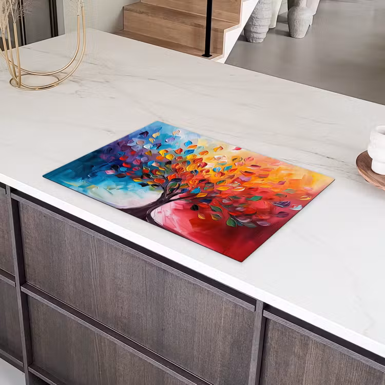 Boom - Levensboom - Kleurrijk - Abstract Inductie beschermer vinyl 3mm klein -sfeer8