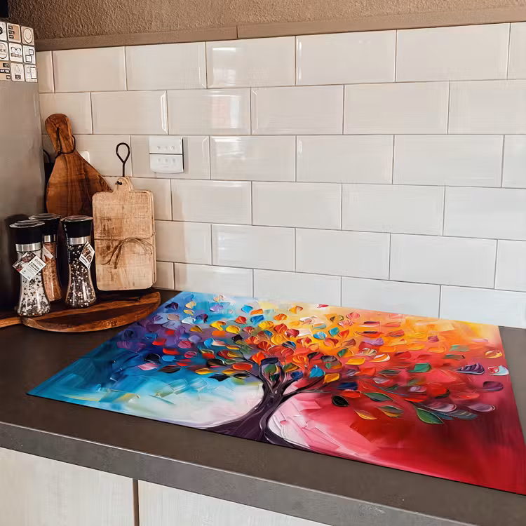 Boom - Levensboom - Kleurrijk - Abstract Inductie beschermer vinyl 3mm klein -sfeer3