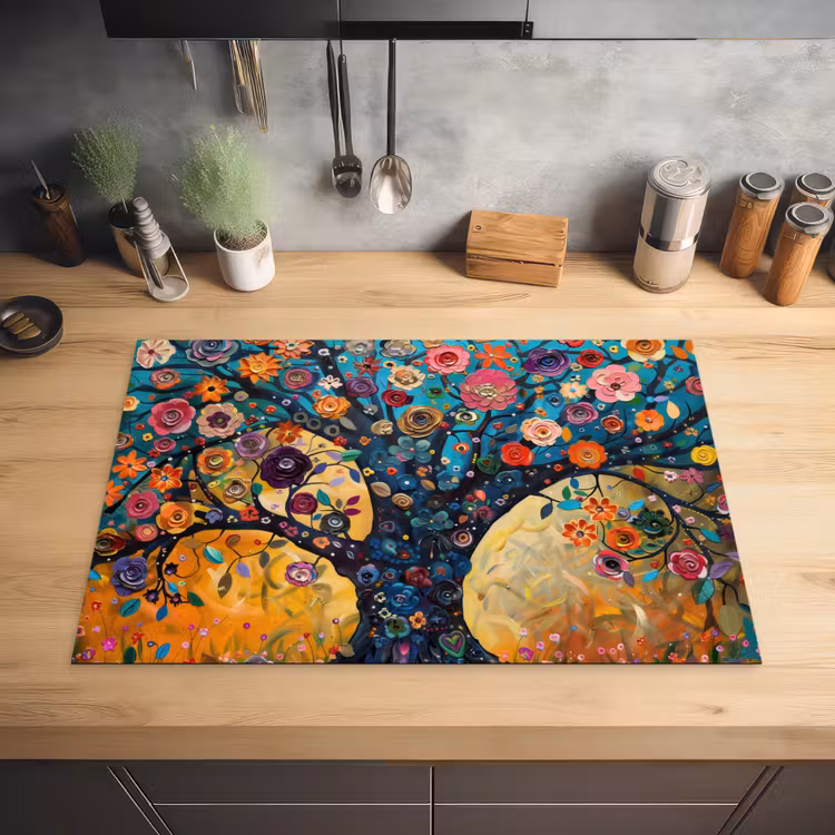 Boom - Levensboom - Kleurrijk - Bloemen - Modern Inductie beschermer vinyl 3mm klein -sfeer5