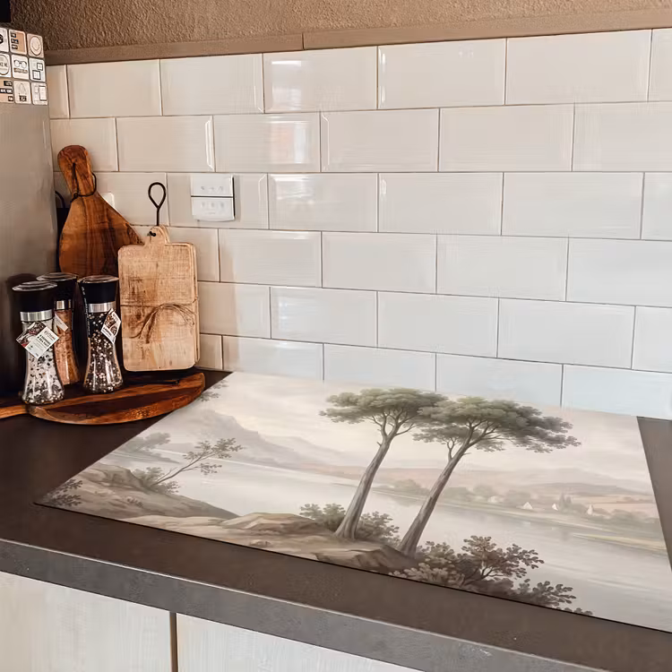 Bomen - Meer - Bergen - Illustratie Inductie beschermer vinyl 3mm klein -sfeer3