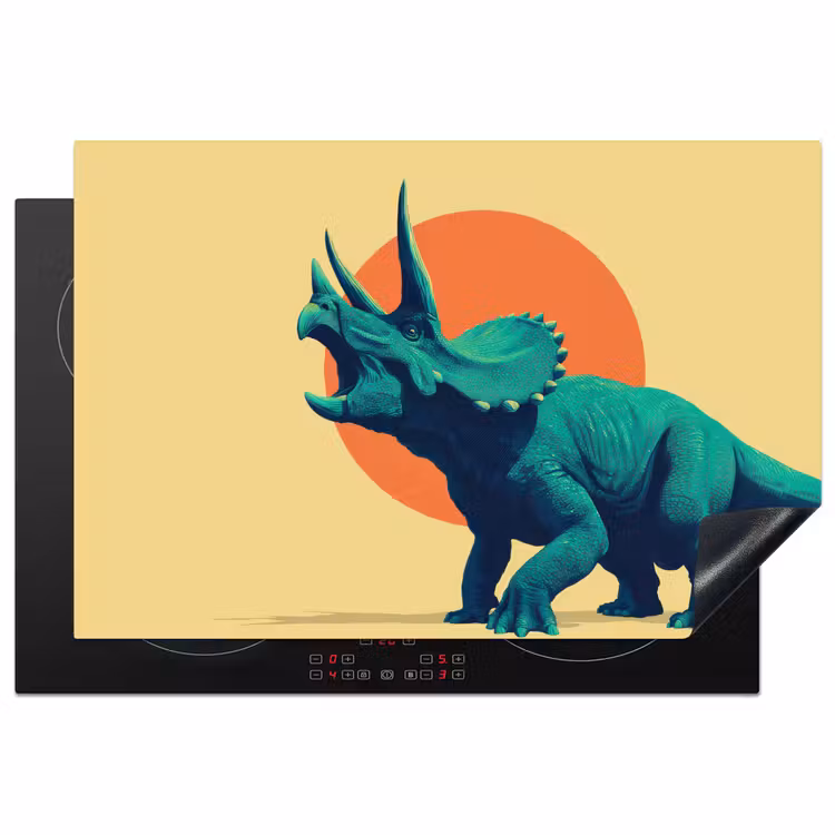 Triceratops - Cirkel - Oranje - Hoorns Inductie beschermer vinyl 3mm klein -3d