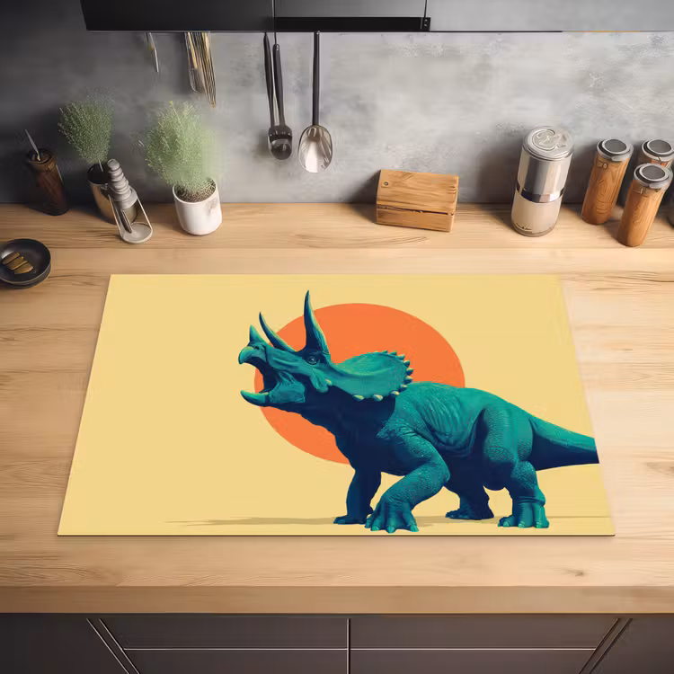 Triceratops - Cirkel - Oranje - Hoorns Inductie beschermer vinyl 3mm klein -sfeer5